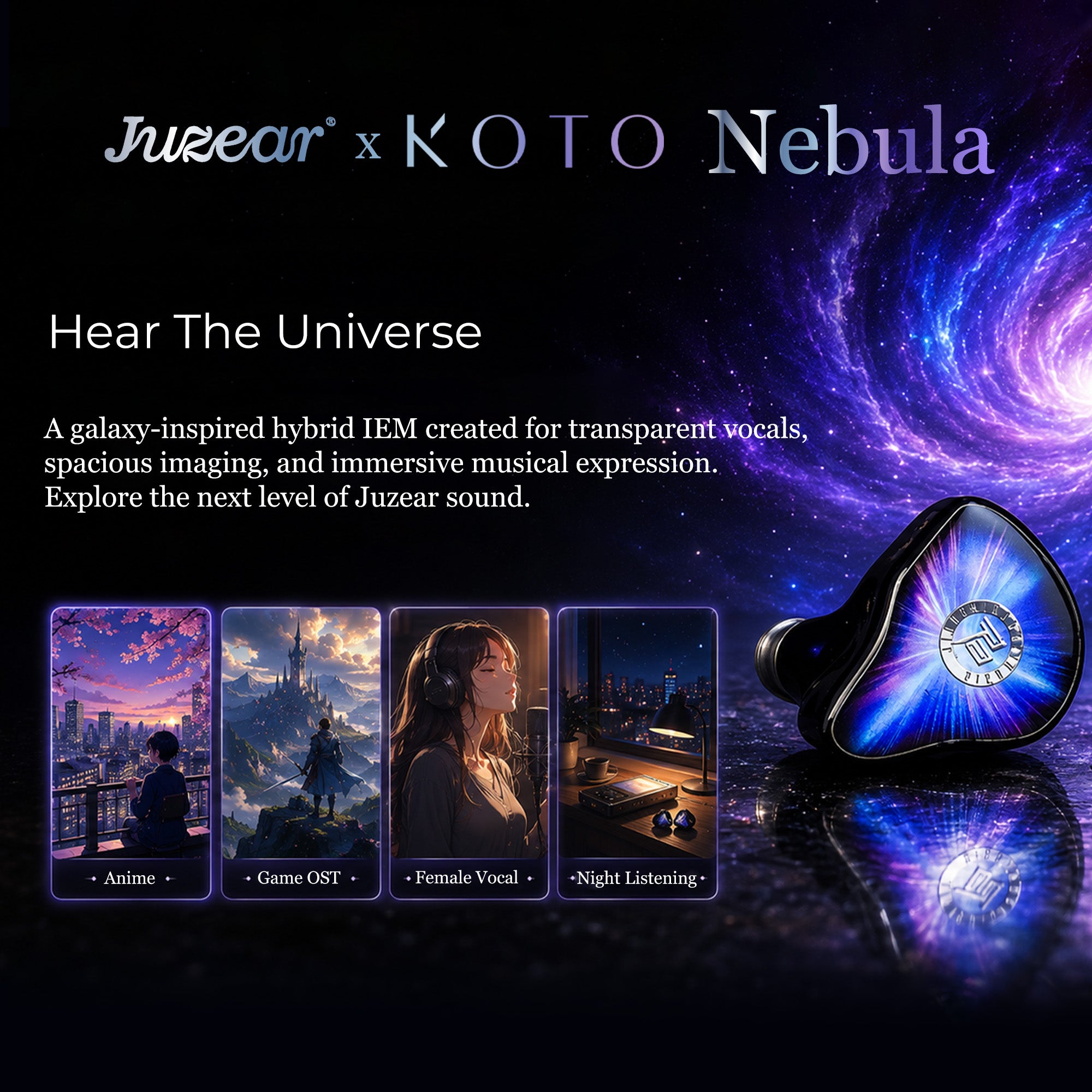 JUZEAR x KOTO Nebula 1DD＋3BA＋1平面駆動ドライバー搭載 トライブリッドIEM